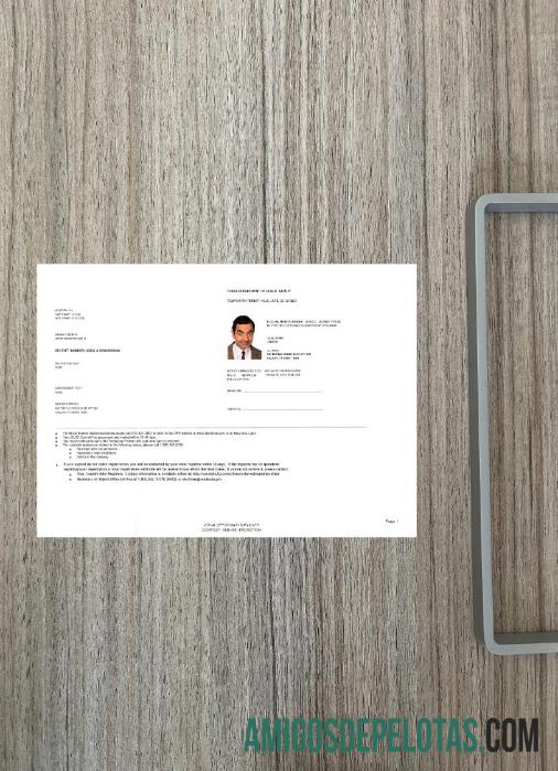 Permissão temporária para dirigir nos EUA e Texas Photolook exemplo